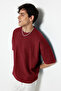 Basic Bordo Oversize/Geniş Kesim Dokulu Waffle Kısa Kol T-Shirt TMNSS22TS00049 - 3