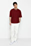 Basic Bordo Oversize/Geniş Kesim Dokulu Waffle Kısa Kol T-Shirt TMNSS22TS00049 - 4