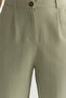 Haki Keten Görünümlü Wide Leg/Geniş Paça Dokuma Pantolon TWOSS25PL00018 - 3