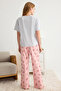 Gri Melanj %100 Pamuklu Slogan Baskılı Örme Pijama Takımı THMSS25PT00162 - 5