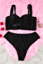 Black Underwire Lace Fixed Cup Plus Size Bra & Panty Lingerie Set Tbbss25Dg00002 - 7