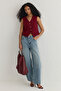 Bordo Fitted Crop Kalpli Düğmeli Dokuma Yelek TWOSS25YE00015 - 2
