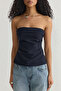 Koyu Lacivert Straplez Fitted Drapeli Dokuma  Dokuma Bluz TWOSS24BZ00348 - 4