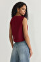 Bordo Fitted Crop Kalpli Düğmeli Dokuma Yelek TWOSS25YE00015 - 5