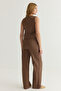 Kahverengi Bağlamalı Keten Görünümlü Bluz Ve Wide Leg Pantolon Dokuma Alt - Üst Takım TWOSS25AU00034 - 5