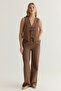 Kahverengi Bağlamalı Keten Görünümlü Bluz Ve Wide Leg Pantolon Dokuma Alt - Üst Takım TWOSS25AU00034