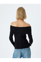 Madonna Collar Sweater Off-The-Shoulder Ribbed Long Sleeve - 4