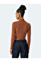 Soft Textured Stand Collar Long Sleeve Crop T-Shirt - 4