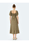 Flounced Balloon Sleeve Square Neck Floral Midi Dress - 4