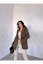 Blazer Jacket Women-Button Detail Striped Inner Lining Blazer Jacket - 7