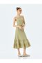 Midi Length Wrap Dress with Flounce Waist and Lace-Up Rope Strap Dress Wrap