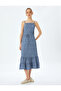 Floral Patterned Flounced Waist Lace-Up Midi Dress with Rope Strap Bürümük - 2