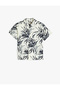 Cotton Short Sleeve Single Pocket Leaf Print Shirt