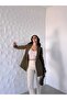 Blazer Jacket Women-Button Detail Striped Inner Lining Blazer Jacket - 8