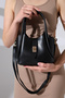 Black Medium Size Women's Bag with Gold Snap Button Detail - Shoulder and Handbag - Stylish and Modern Design - 6