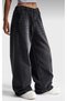 Women's Black Color Denim Skater Balloon Fit Mid Waist Denim Pants - 2