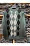 Men's Dad Green Print Thin Half Turtleneck Knitwear Sweater - 3