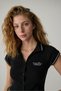 Kaela Urbanbeat Women's Knitwear Polo Neck Buttoned Short Sleeve Print Detail Black T-Shirt - 5