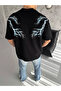 Unisex Crew Neck Printed Oversize T-Shirt - Black - 7