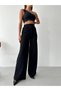 Women's Licrated Cirt Closure Palazzo Pants Bol Legs High Waist Pants - 5