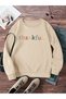 Women's Beige Thankful Printed Crew Neck Oversize Sweatshirt - 3