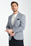 Barella Men's Navy Blue Plaid Slim Fit Mono Collar Sports Blazer Jacket
