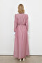 Burgundy Shoulder Gathered Garnished Dress - 5