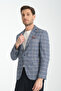 Vestore Men's Light Navy Blue Plaid Slim Fit Mono Collar Sports Blazer Jacket - 2