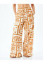 Ethnic Patterned Wide Leg Trousers with Elastic Waist Ties - 3