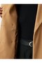 Pocketed Buttoned Double Breasted Belt Detailed Long Stamp Coat - 5