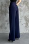 WOMEN'S HIGH WAIST CLOSURE VELCHET DETAIL WIDE LEG PANTS - 7