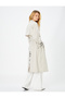 Midi Trench Coat Buttoned Double Breasted Collar Belted Pocket Slit - 4