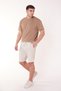 Men's Side Pocket Lace-Up Waist Jogger Beige Linen Shorts - 2