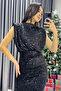 Women's Stand Collar Sash Detail Slit Sequin Sequin Evening Dress Navy Blue, Black, Plum, Powder - 2