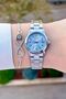 Silver Color Calendar Women's Wristwatch with Blue Cord - 4