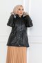 Hooded Short Leather Coat with Side Pockets and Zipper - Brc6263