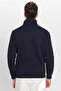 Unisex Relax Fit Comfortable Cut Cotton Fleece Inside Half Zipper Navy Blue D Mock Neck Sweatshirt - 9
