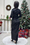 Women's Black Draped Print Velvet Midi Length Pencil Dress - 5