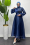Stone Detailed Organza Fabric Hijab Evening Dress - 4