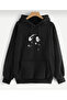 Anime Satoru Gojo Print 3 Thread Raised Sweatshirt - Black and White Unisex Oversize Hooded 80% Cotton - 2