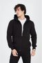 Men's Hooded Plain Zippered Cardigan - Black - 4