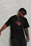 Unisex Oversize Printed Crew Neck T-Shirt - Black - 7