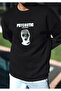 Winter Crew Neck Printed Sweatshirt - Black