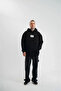 Unisex Black Embroidered Patch Hooded Long Sleeve Sweatshirt - 3