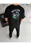 Unisex Crew Neck Printed Oversize T-Shirt - Black - 2