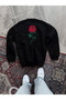 Unisex Crew Neck Front and Back Printed Sweatshirt - Black - 3