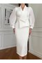 Women's Imported Scuba Fabric Sleeve Pleated Button Detailed Special Design Lined Engagement Promise Wedding Party Dress - 3