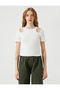 Short Sleeve T-Shirt Crew Neck Cut Out Detailed Cotton - 3