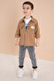 Coffee Zippered Jacket and T-Shirt Boys' 3-Piece Top and Bottom Set 19964 - 4
