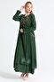 Long Sleeve Sile Cloth Embroidered Antique Long Dress Green Ysl